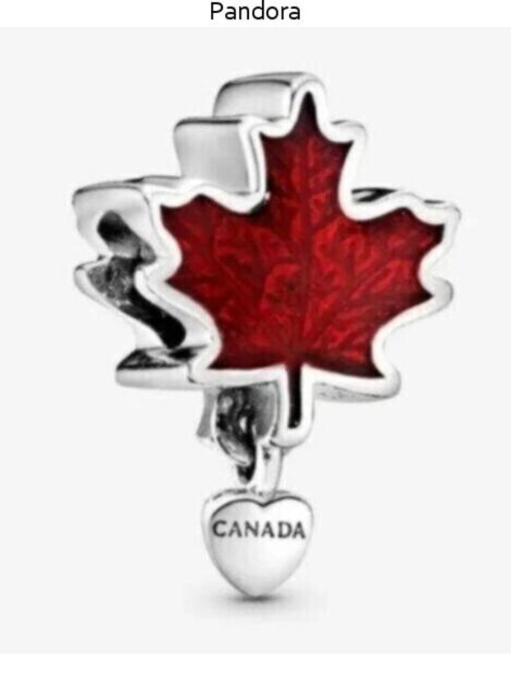 Love Canada Maple Leaf Charm in Sterling Silver, Red Enamel Pandora Compatible